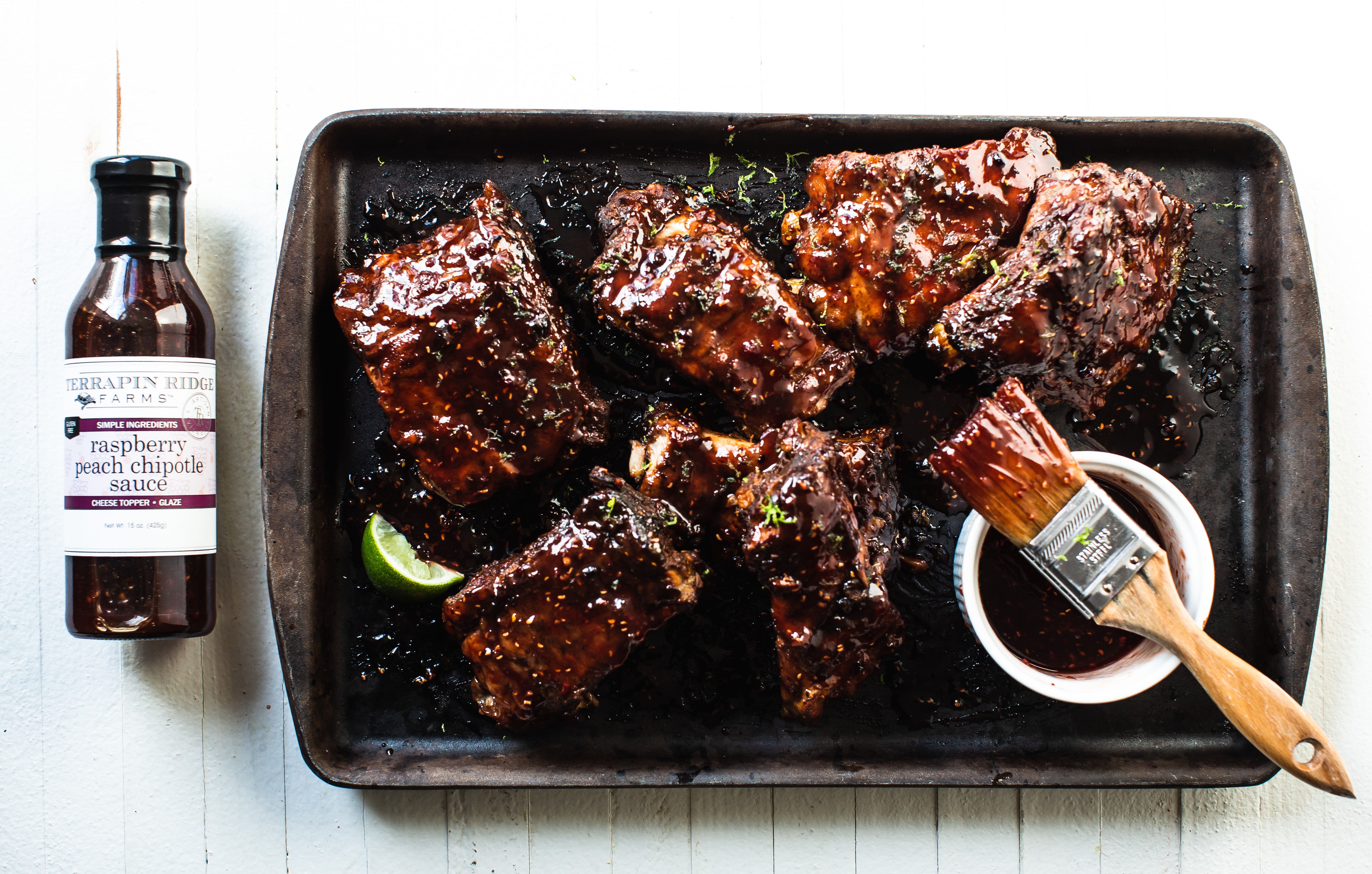 Baby Back Ribs with Terrapin Ridge Farms Raspberry Peach Chipotle Sauce
