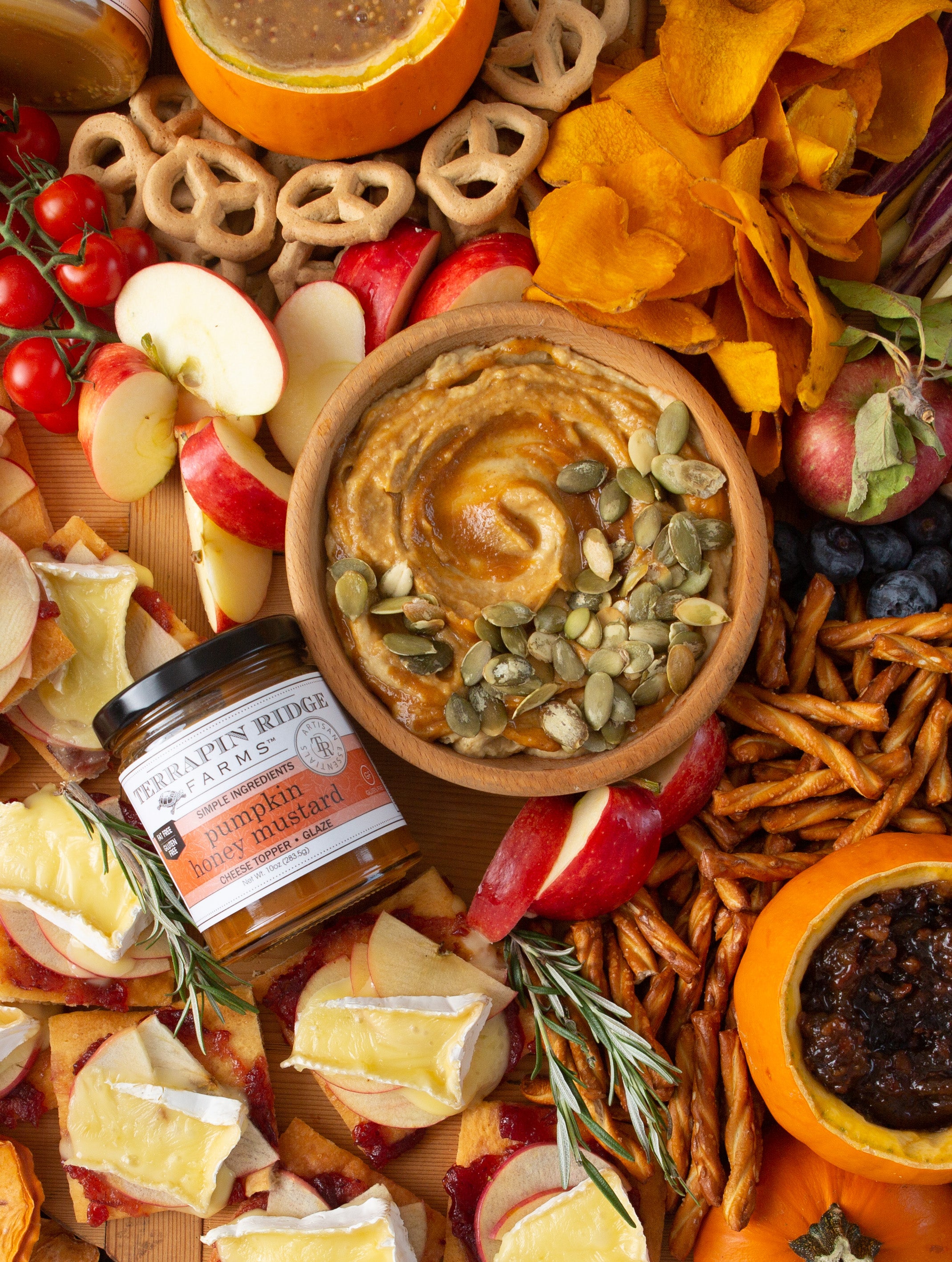 Pumpkin Honey Mustard Swirled Hummus with Terrapin Ridge Farms Pumpkin Honey Mustard