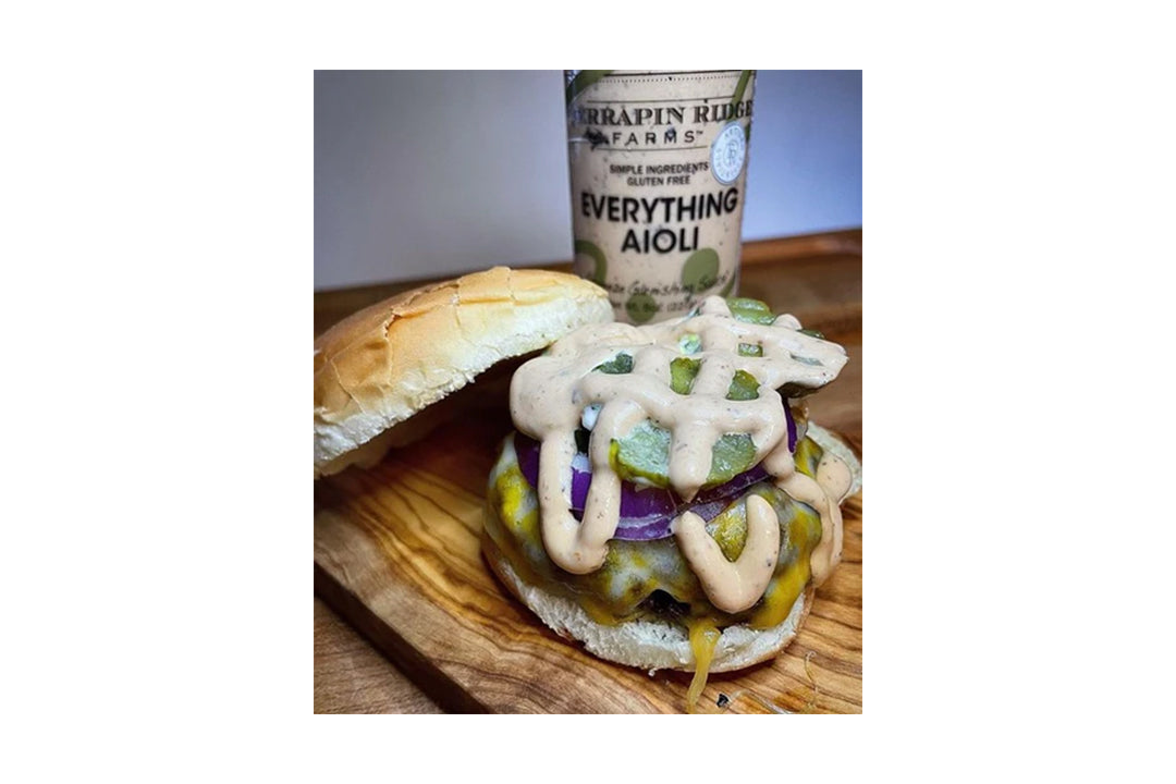Cheddar Ranch Burgers with Terrapin Ridge Farms Everything Aioli