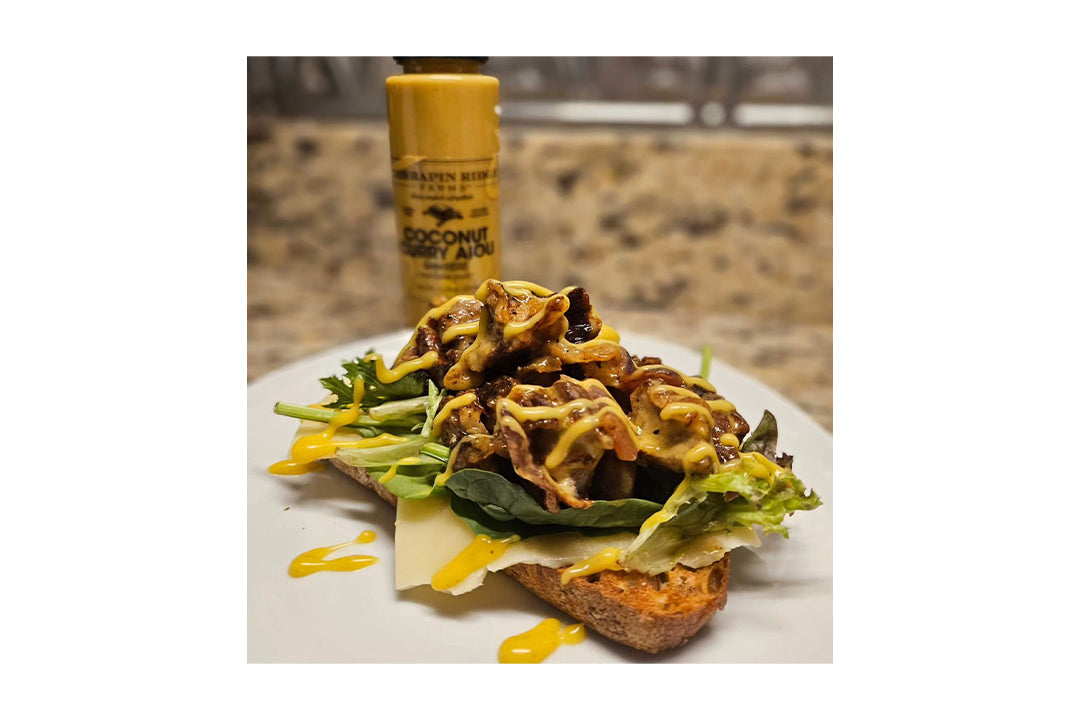 Coconut Curried Veal Open Face Sandwich with Terrapin Ridge Farms Coconut Curry Aioli 