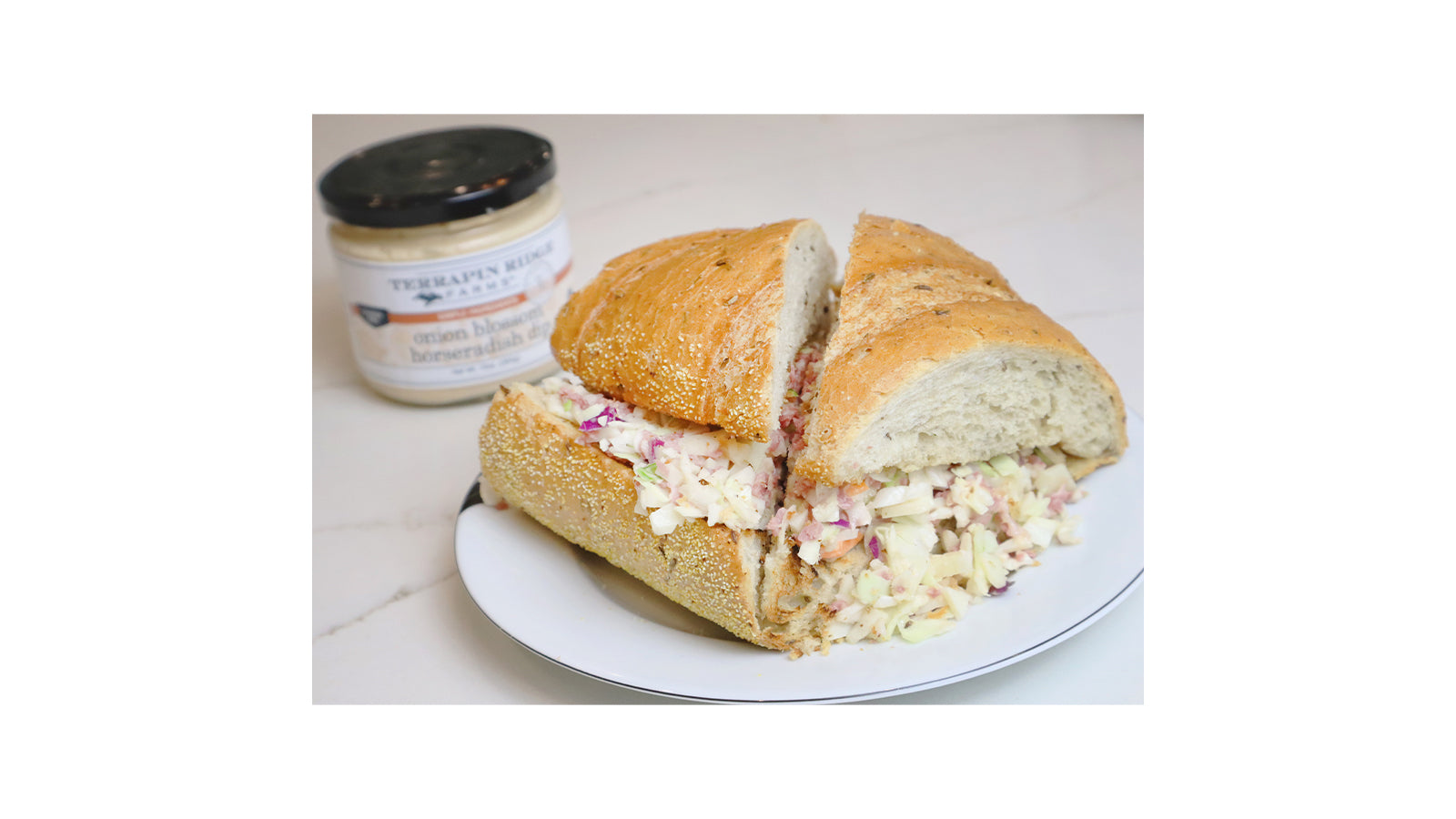 Chopped Corned Beef Sandwich with Onion Blossom Horseradish Dip