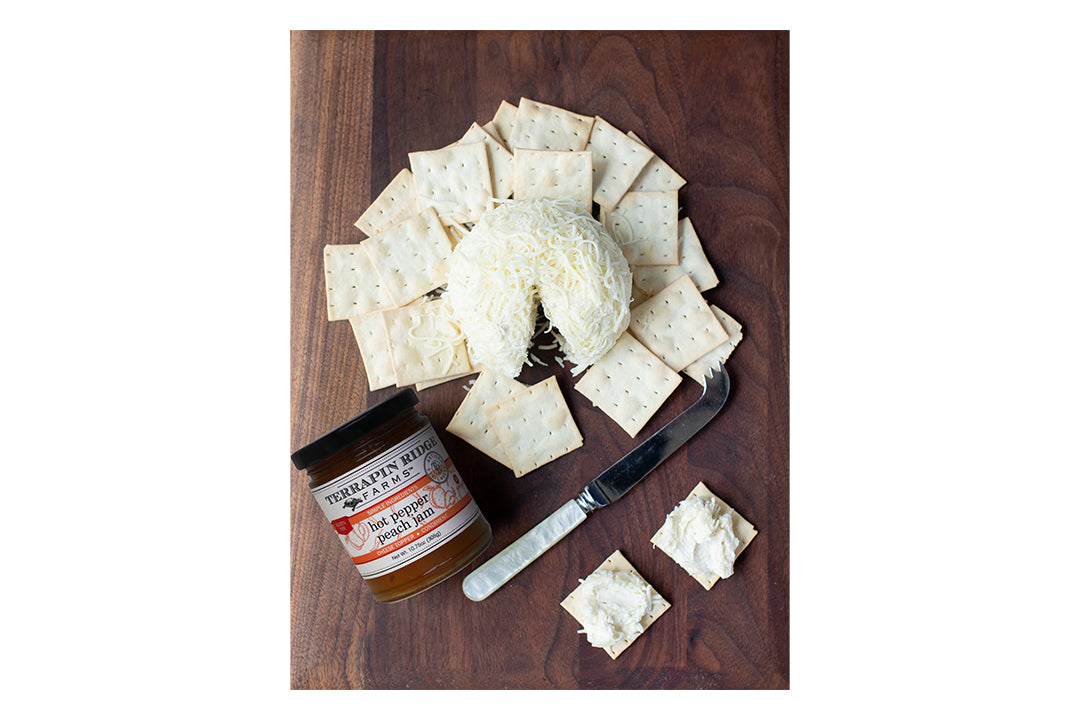 Hot Pepper Peach Jam Cheeseball with Terrapin Ridge Farms Hot Pepper Peach Jam