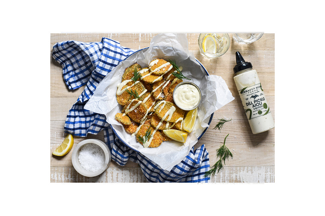 Fried Pickle Chips with Dill Pickle Aioli