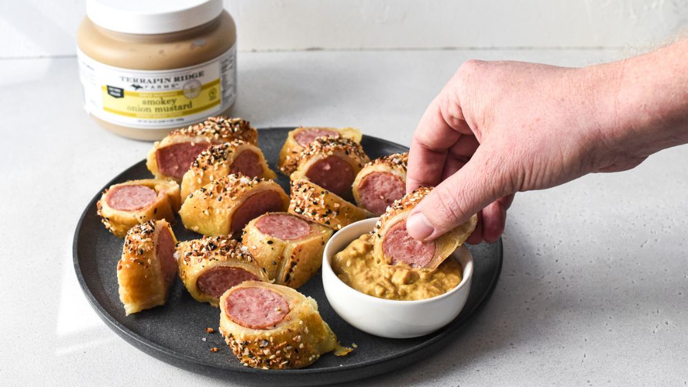 Smokey Onion Mustard Kielbasa Pigs in a Blanket