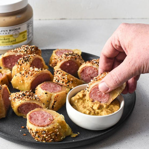 Smokey Onion Mustard Kielbasa Pigs in a Blanket recipe