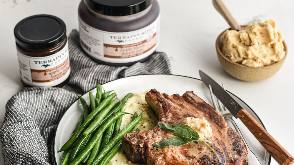 Whipped Apple Maple Bacon Butter Pork Chops
