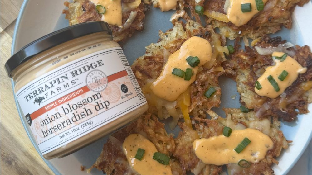 Loaded Latkes with Onion Blossom Horseradish Sauce