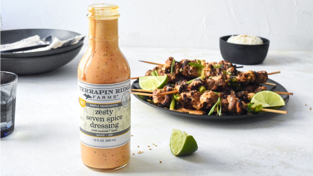 Seven Spice Steak Skewers with Zesty Seven Spice Dressing