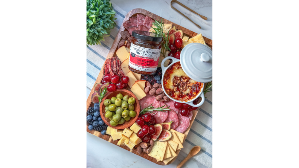 Spicy & Savory Charcuterie Board with Terrapin Ridge Farms Hot Pepper Bacon Jam
