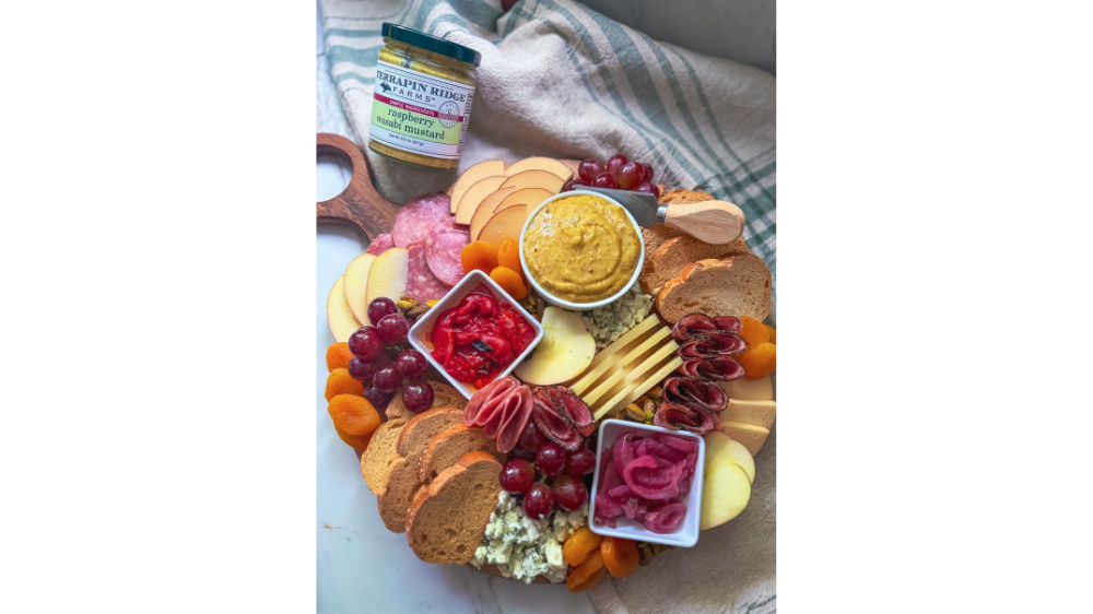 Sweet - Spicy Charcuterie Board with Terrapin Ridge Farms Raspberry Wasabi Mustard