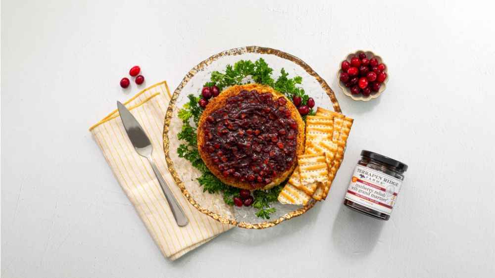 Crispy Pan Fried Baked Brie with Cranberry Relish with Grand Marnier