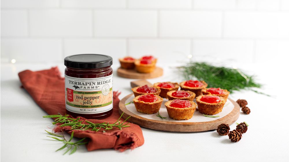 Mini Brie & Red Pepper Jelly Tarts with Red Pepper Jelly