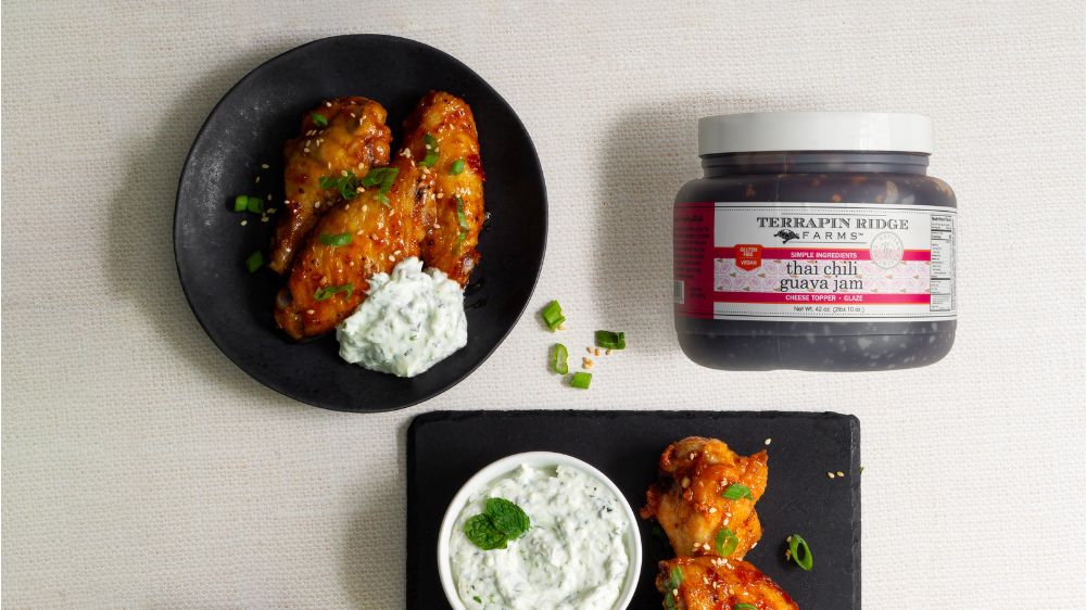Baked Tahi Chili Guava Chicken Wings with Cucumber Raita - Gluten Free