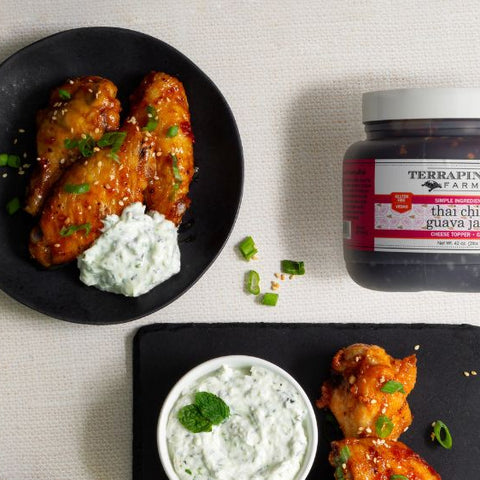 Baked Thai Chili Guava Chicken Wings with Cucumber Raita - Gluten Free recipe