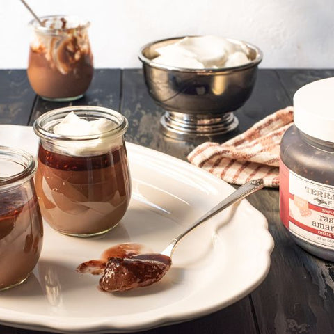 Easy Raspberry Amaretto Jam Chocolate Pots de Creme recipe