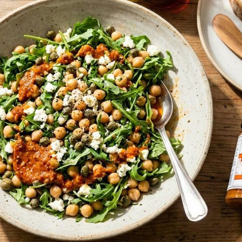 No Chop Chickpea & Roasted Red Pepper Feta Salad recipe
