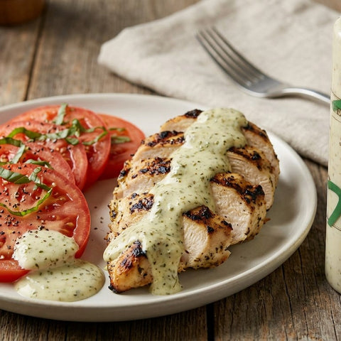 Grilled Chicken with Pesto Aioli & Fresh Tomato recipe