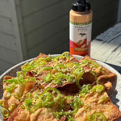 Crab Rangoon Nachos with Sriracha Aioli recipe