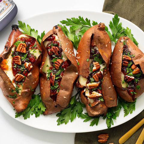 Brie Stuffed Sweet Potatoes with Cranberry Relish recipe