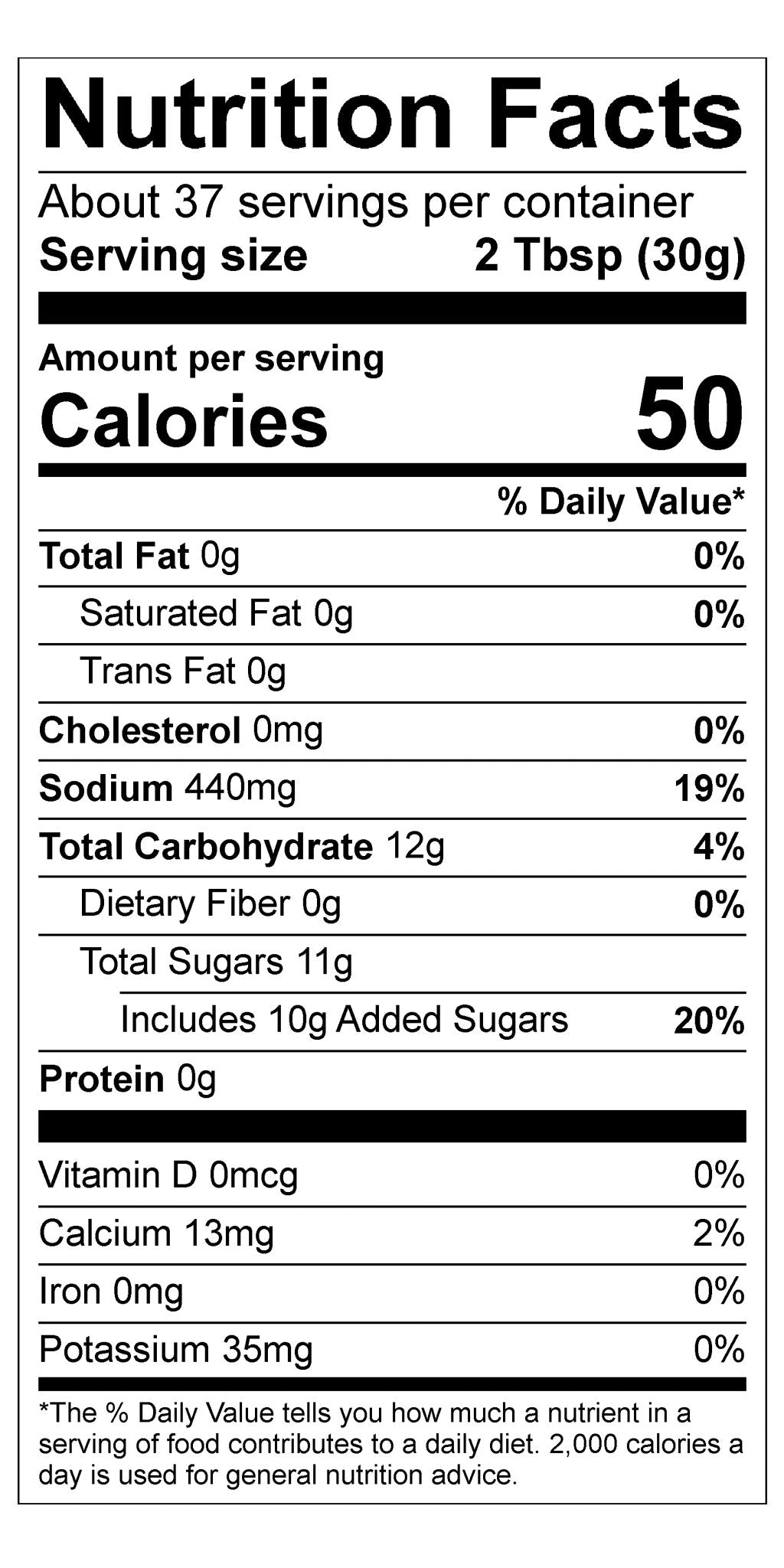Nutrition Facts for Ginger, Miso & Honey Dressing - Quart
