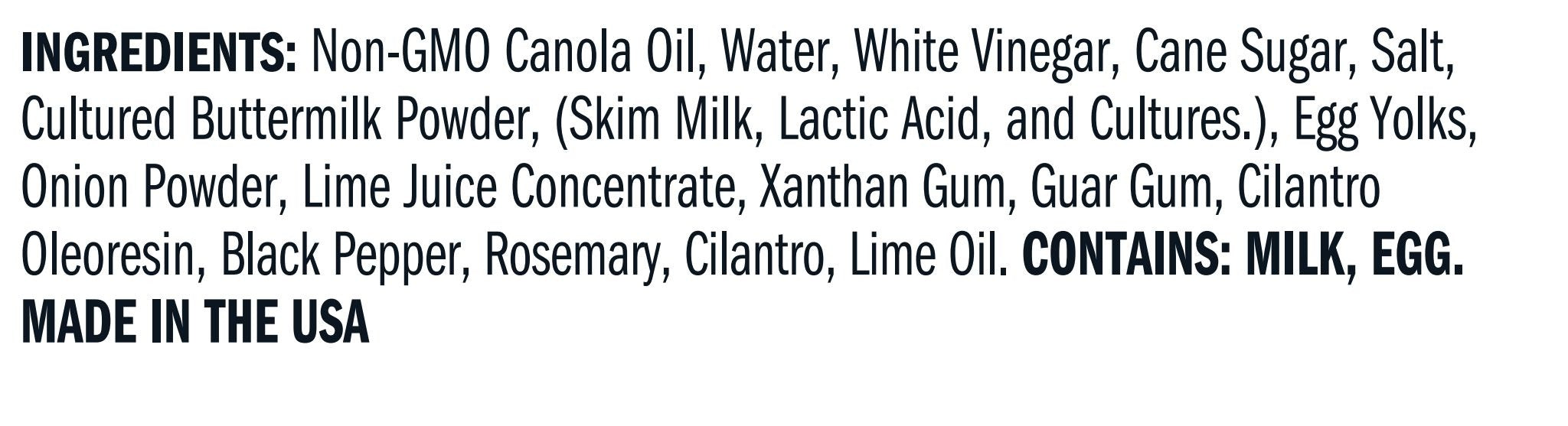 Ingredients for Cilantro Lime Ranch Dressing - Quart