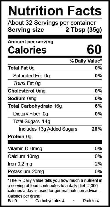 Nutrition Facts for Pineapple Habanero Sauce - Quart