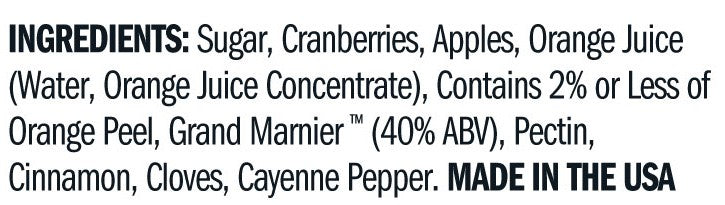 Ingredients for Cranberry Relish with Grand Marnier - Quart - Available to ship 8/31/26