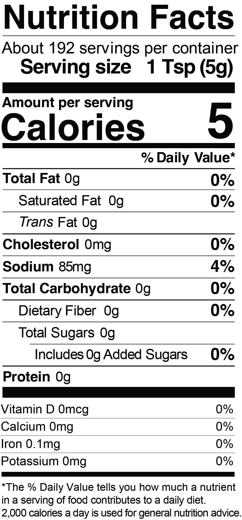 Nutrition Facts for Dill Pickle Mustard -  Quart