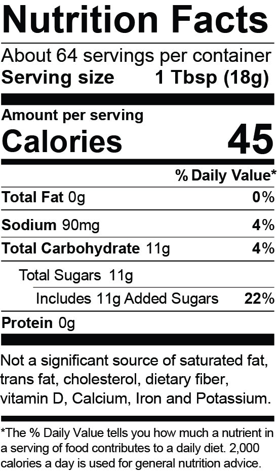 Nutrition Facts for Apple Maple Bacon Jam - Quart