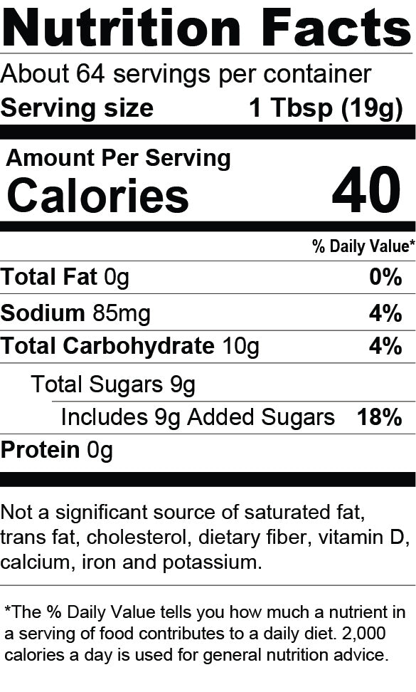 Nutrition Facts for Hot Habanero Bacon Jam - Quart