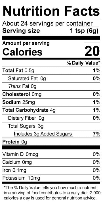 Nutrition Facts for Pecan Honey Mustard - 5 oz