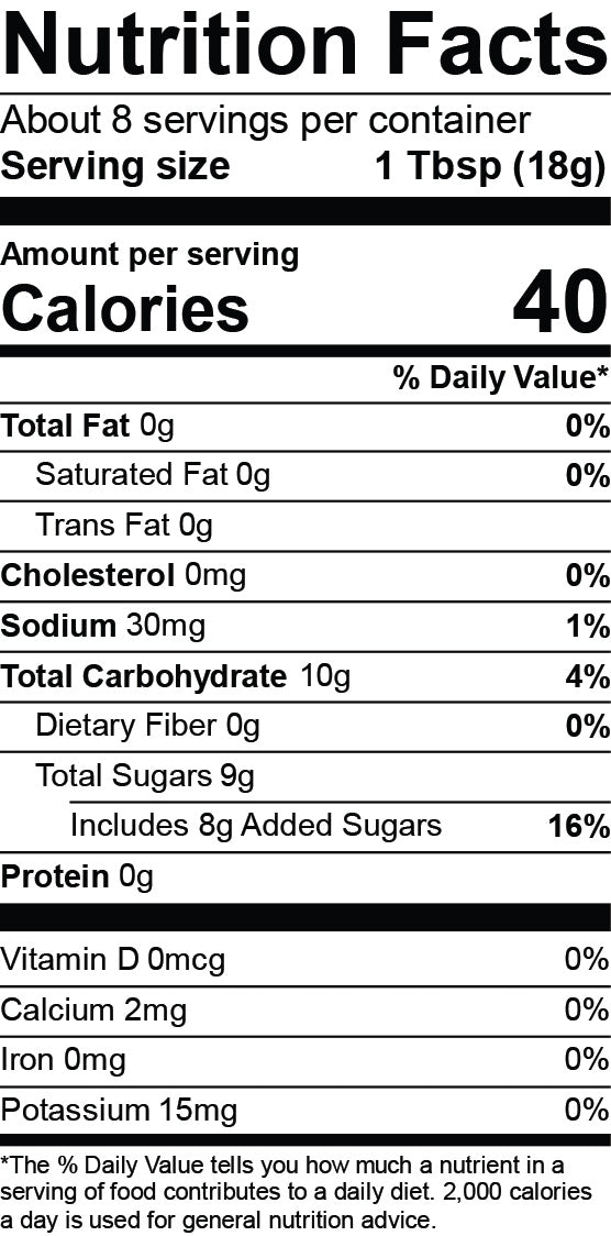 Nutrition Facts for Pear Pistachio Jam - 5oz