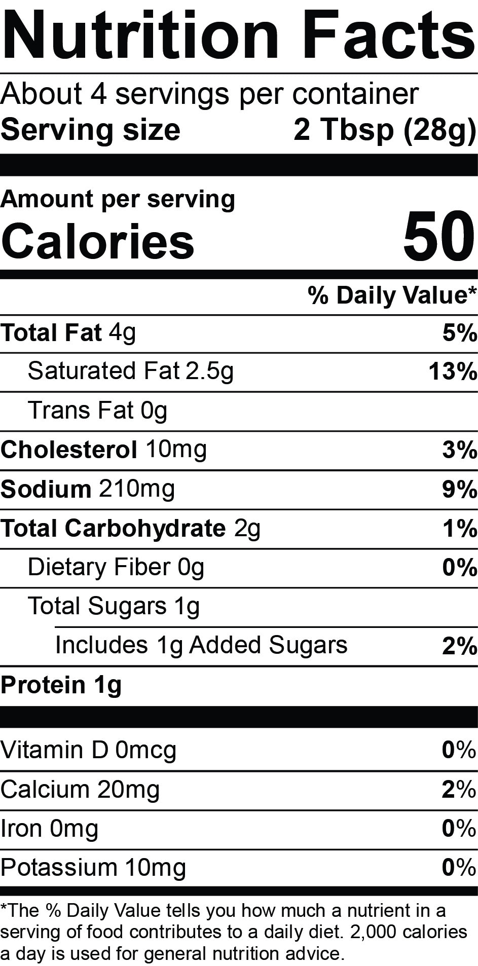 Nutrition Facts for Bacon & Scallion Cream Cheese Dip - 5 oz