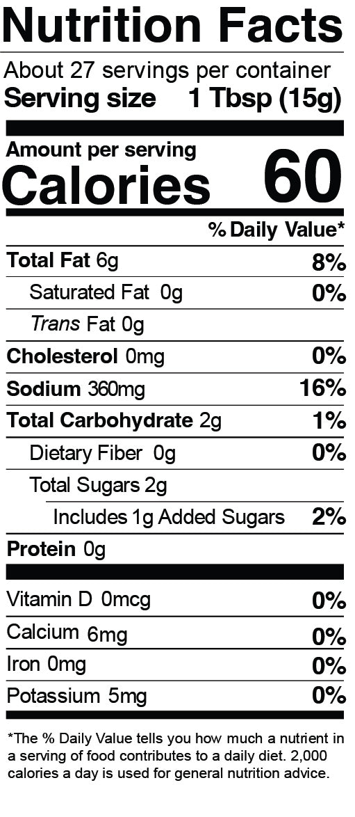 Nutrition Facts for Spicy Chipotle Garnishing Squeeze - 14 oz