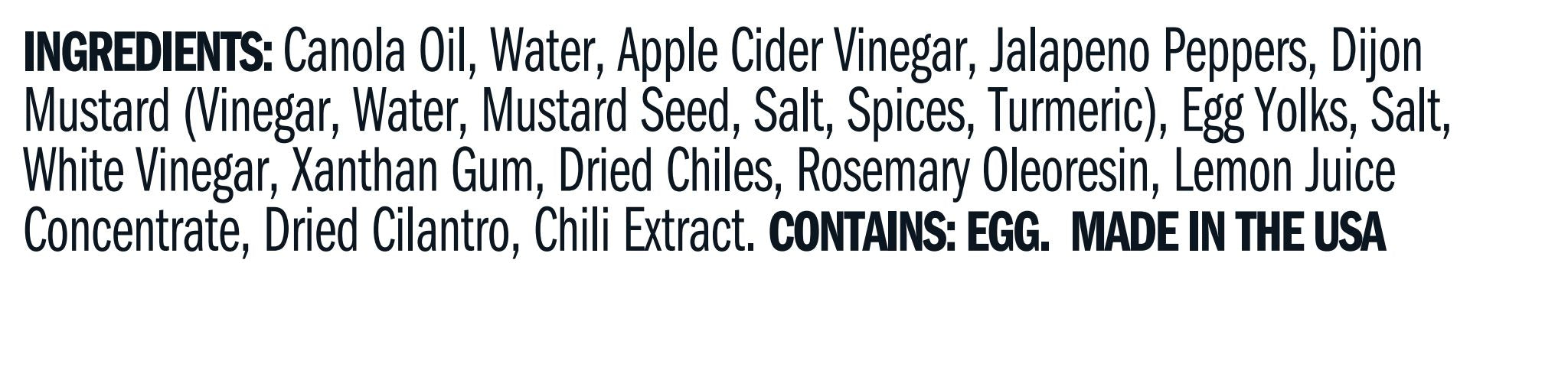 Ingredients for Jalapeno Aioli Garnishing Squeeze - 7.75 oz