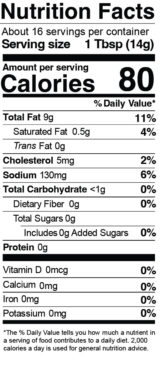 Nutrition Facts for Bacon Aioli Garnishing Squeeze - 7.75 oz