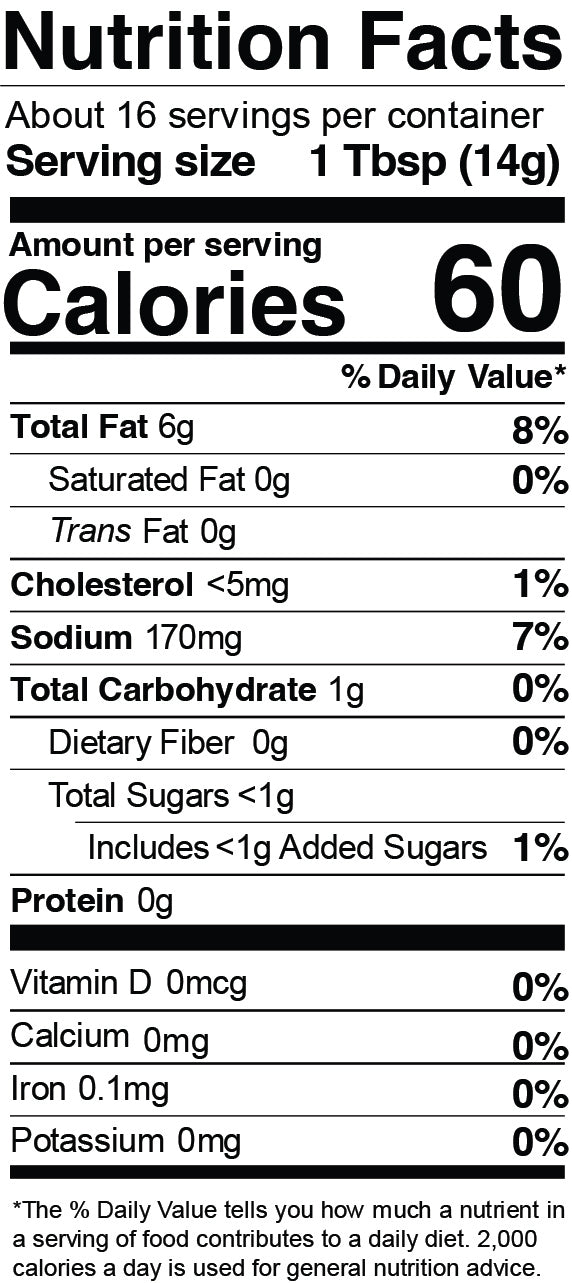 Nutrition Facts for Everything Aioli Garnishing Squeeze - 8 oz