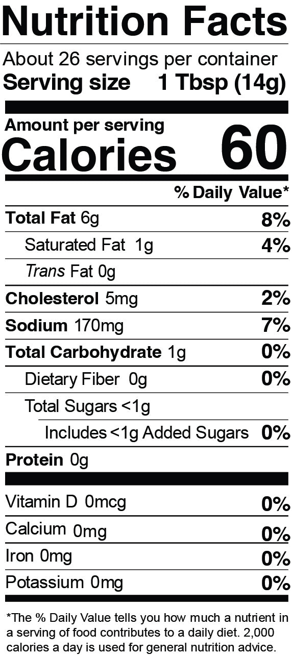 Nutrition Facts for Everything Aioli Squeeze Garnishing Sauce - 13 oz