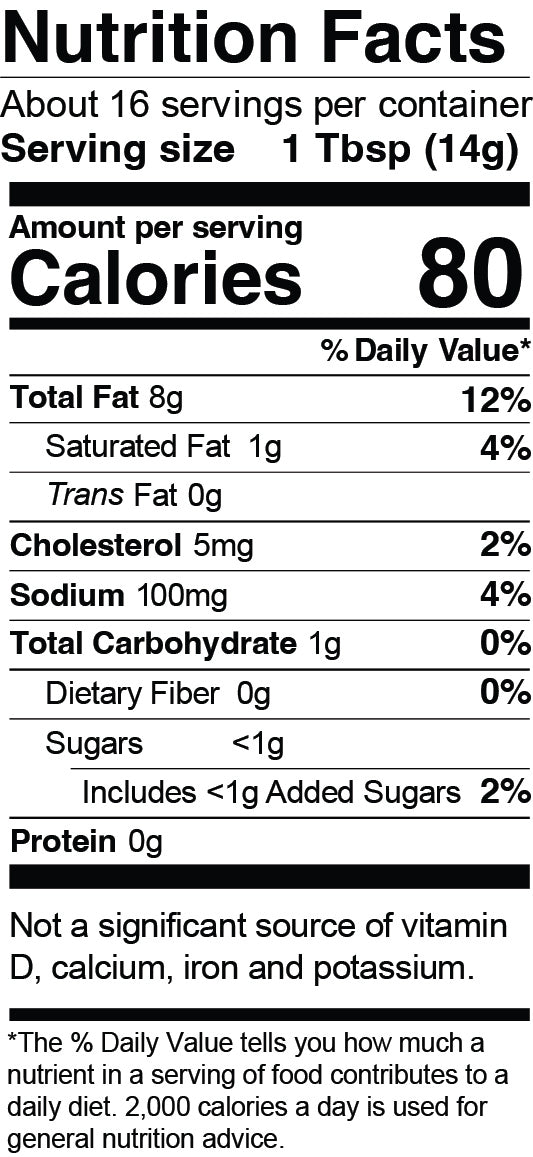 Nutrition Facts for Coconut Curry Aioli Garnishing Squeeze - 8.25 oz