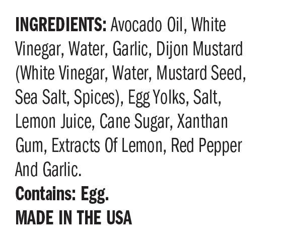 Ingredients for Avo Zingy Garlic Aioli 2 Pack