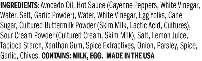 Ingredients for Avo Buffalo Ranch Aioli Squeeze