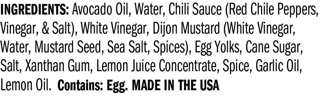 Ingredients for Avo Sriracha Aioli 2 Pack