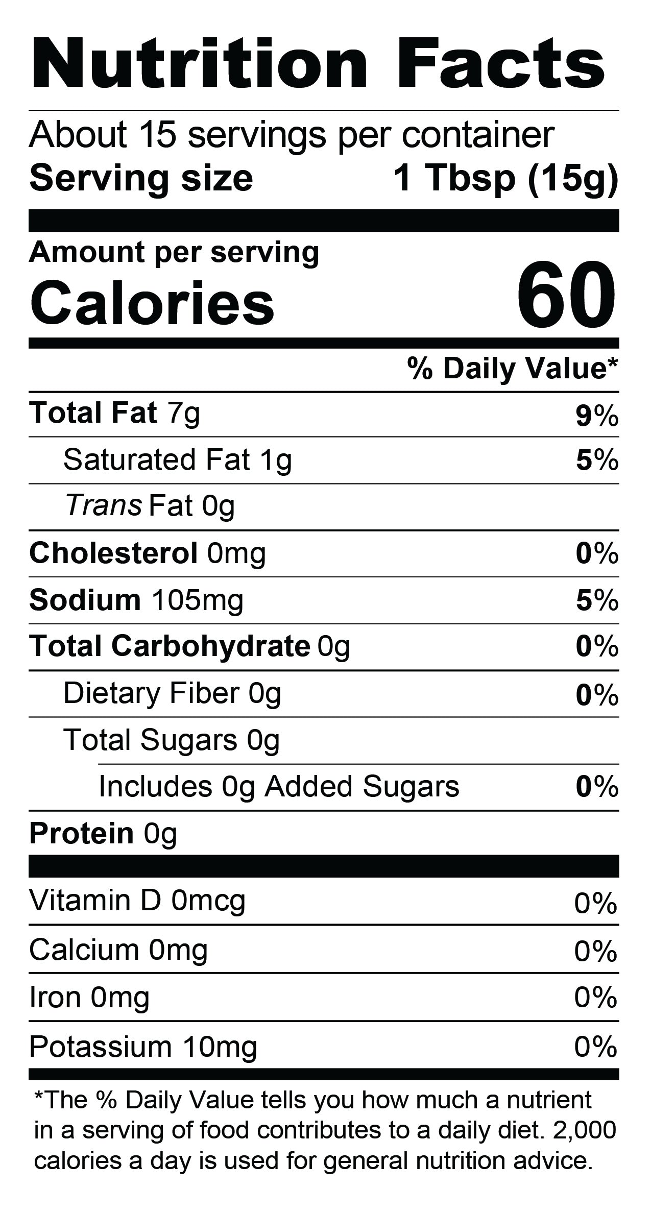 Nutrition Facts for Avo Cilantro Lime Ranch Dressing