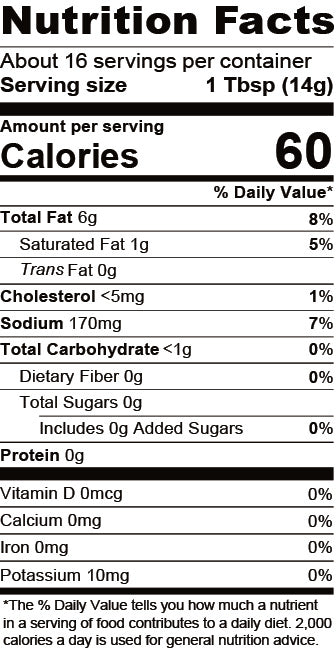 Nutrition Facts for Avo Buffalo Ranch Dressing