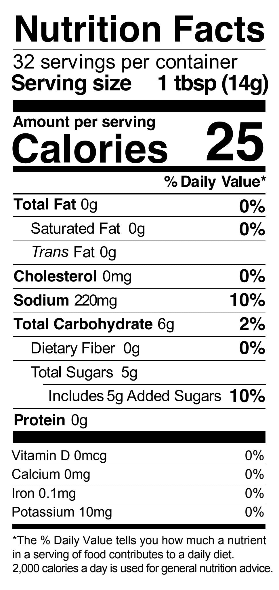 Nutrition Facts for Sweet Heat Grill & Wing Squeeze - 16 oz