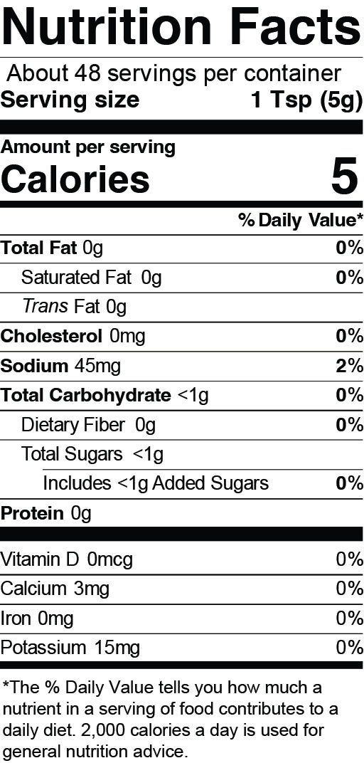Nutrition Facts for Smokey Onion Mustard