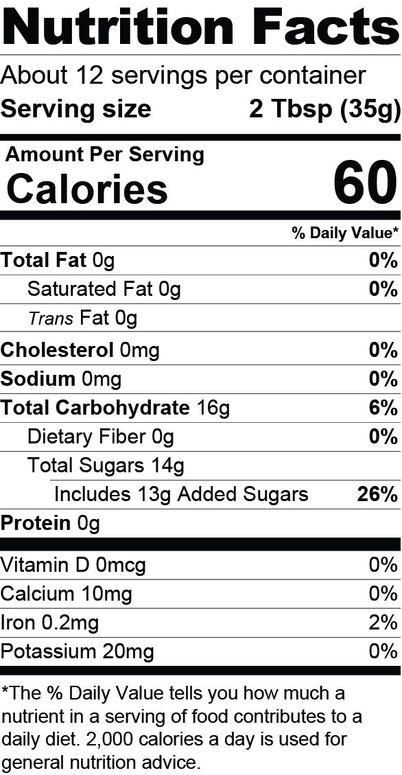 Nutrition Facts for Pineapple and Habanero Sauce