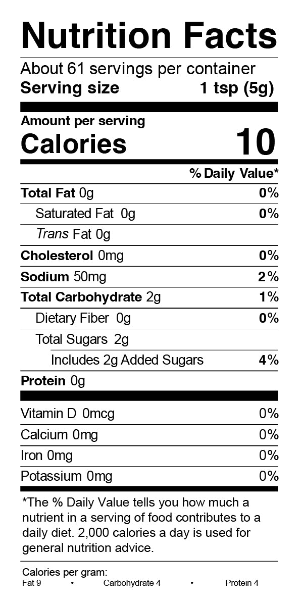 Nutrition Facts for Smokey Maple Bacon Mustard