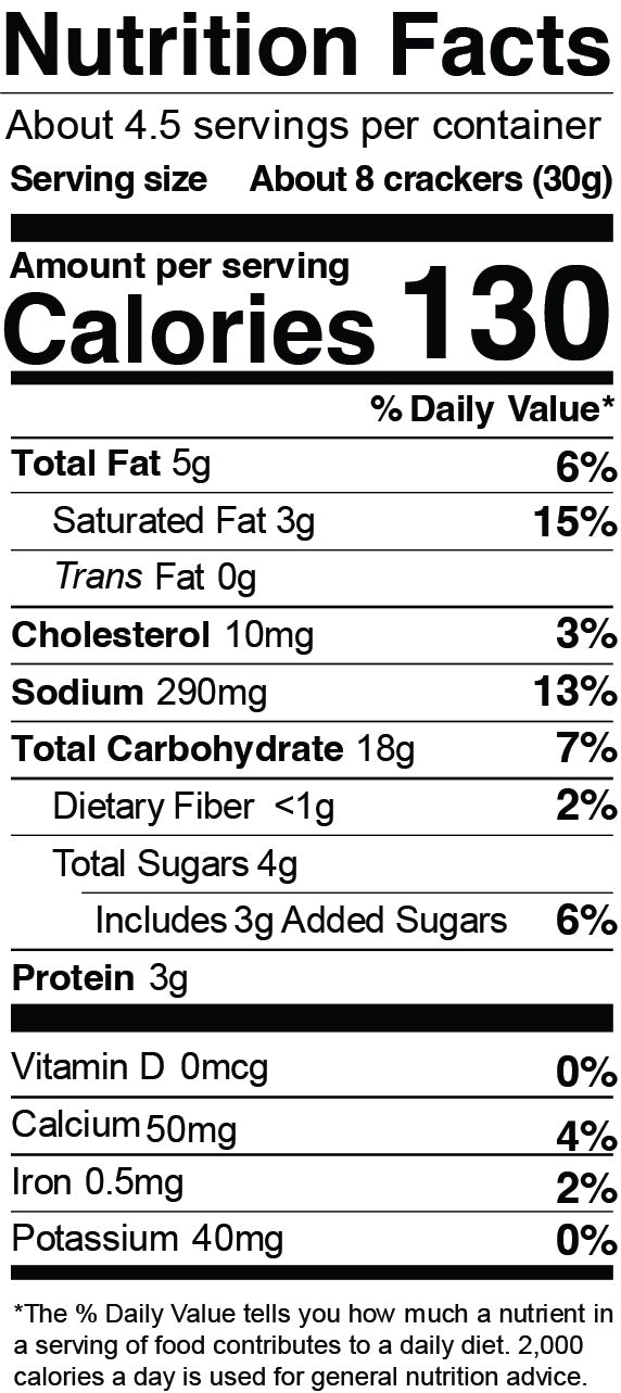 Nutrition Facts for Jalapeno Cheddar Cornbread Crackers