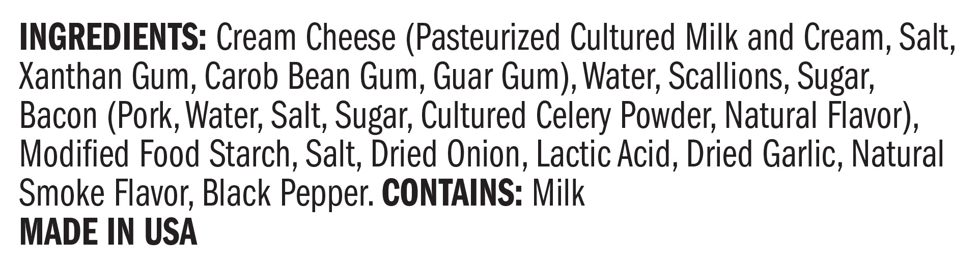 Ingredients for Bacon Scallion Cream Cheese Dip 2 Pack